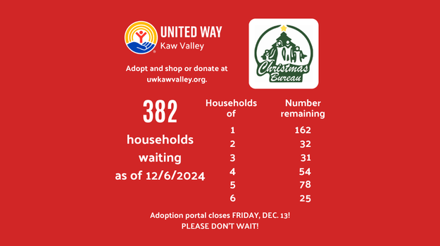 A chart showing the size and number of households waiting to be adopted through the 2024 Christmas Bureau as of December 6